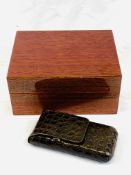 Brown crocodile skin 3 cigar case by A Boswell, together with a varnished mahogany Rolex watch box