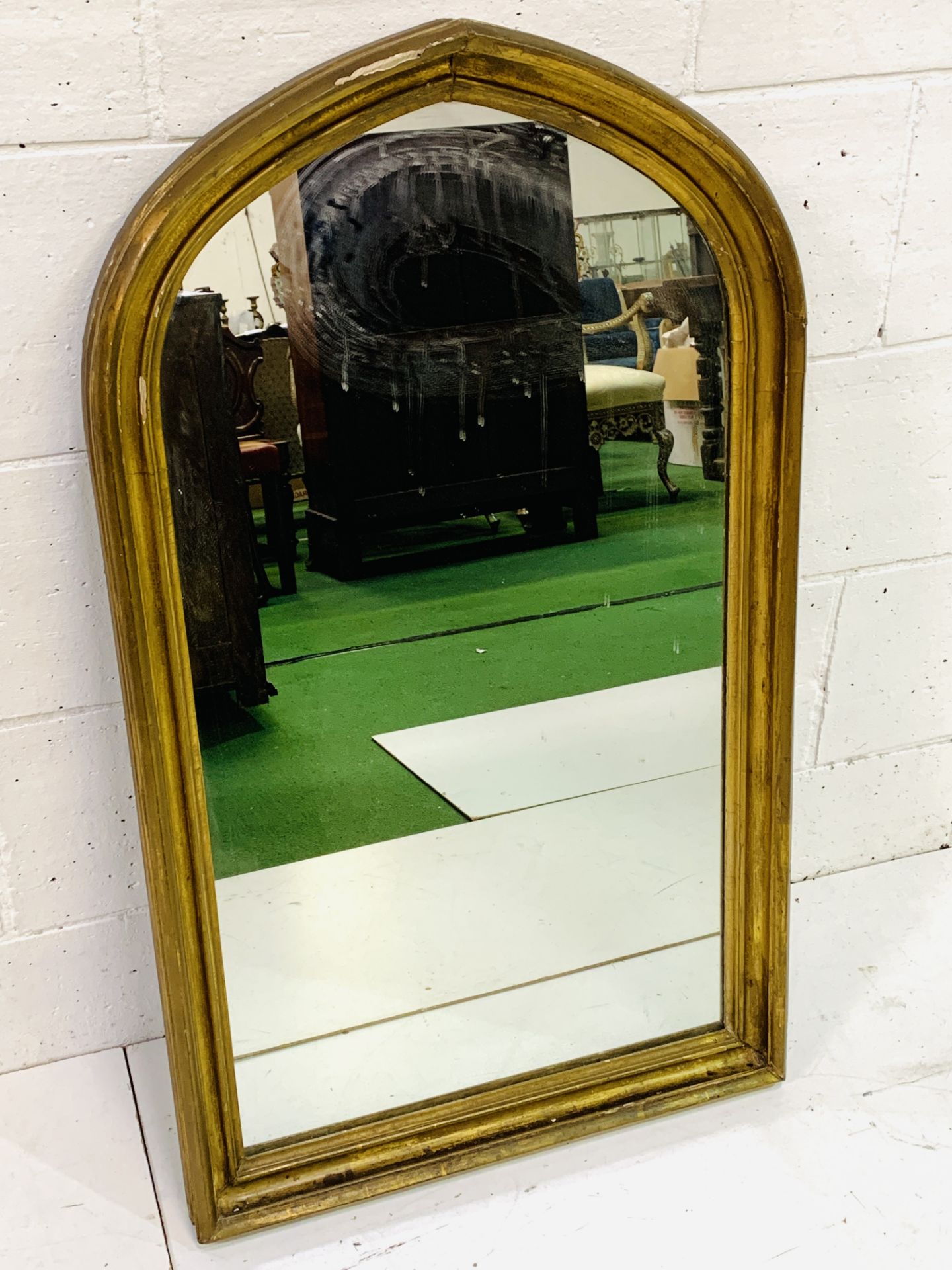 Gilt wood framed lancet shaped wall mirror - Image 3 of 3