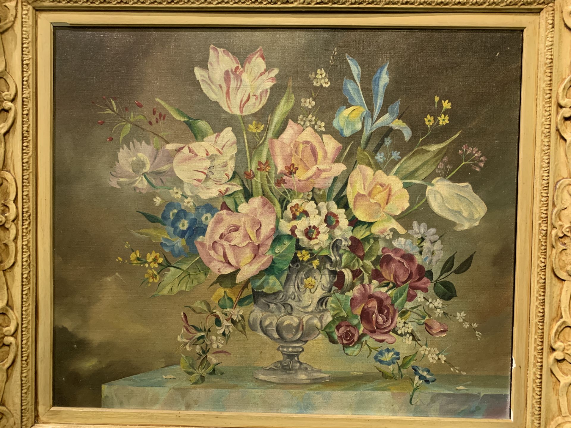 Framed oil on canvas still life flowers in a vase - Image 2 of 3