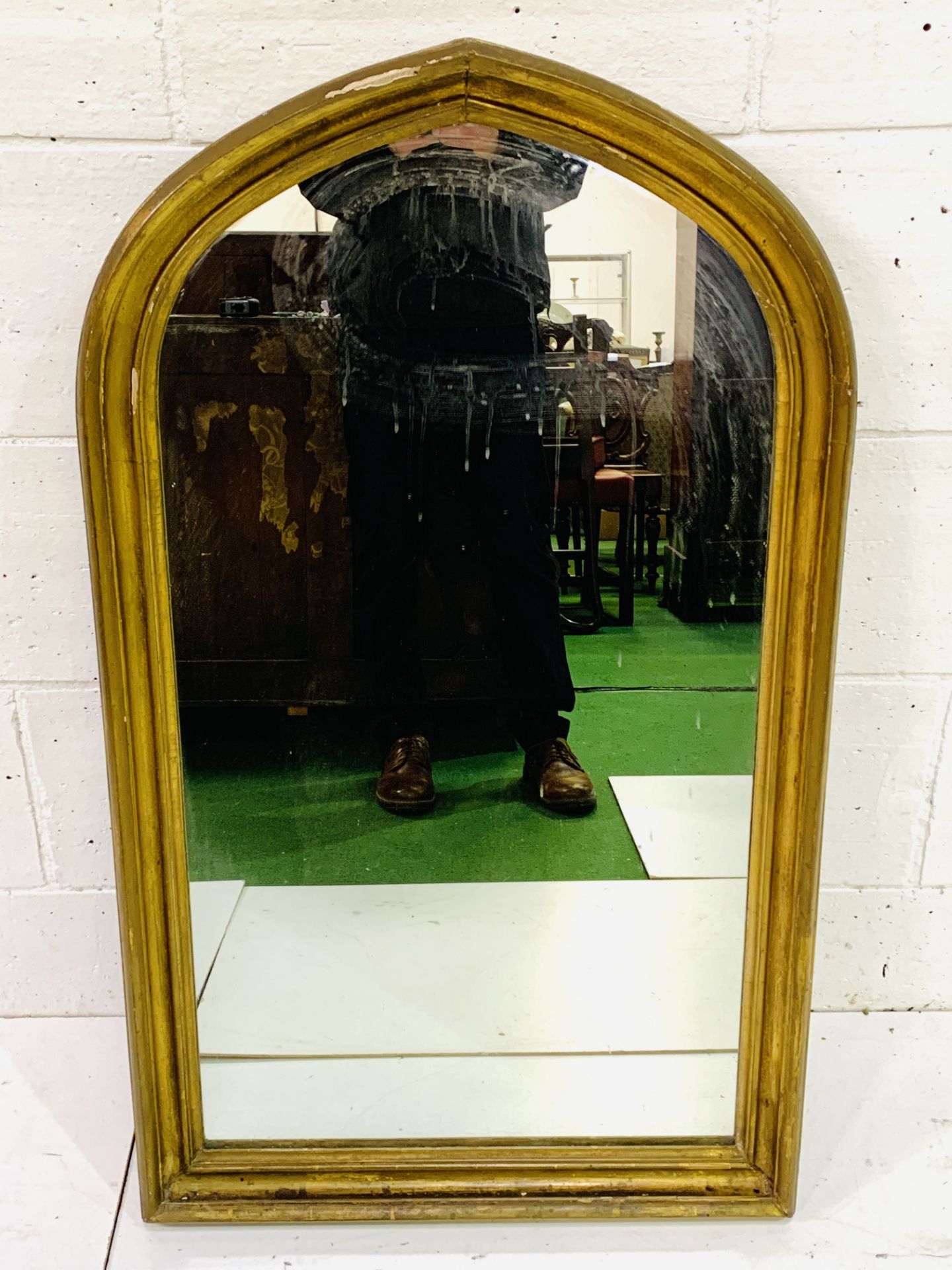 Gilt wood framed lancet shaped wall mirror - Image 2 of 3