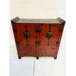 19th century Chinese elmwood storage chest in original red lacquer, from Shanxi Province, China,