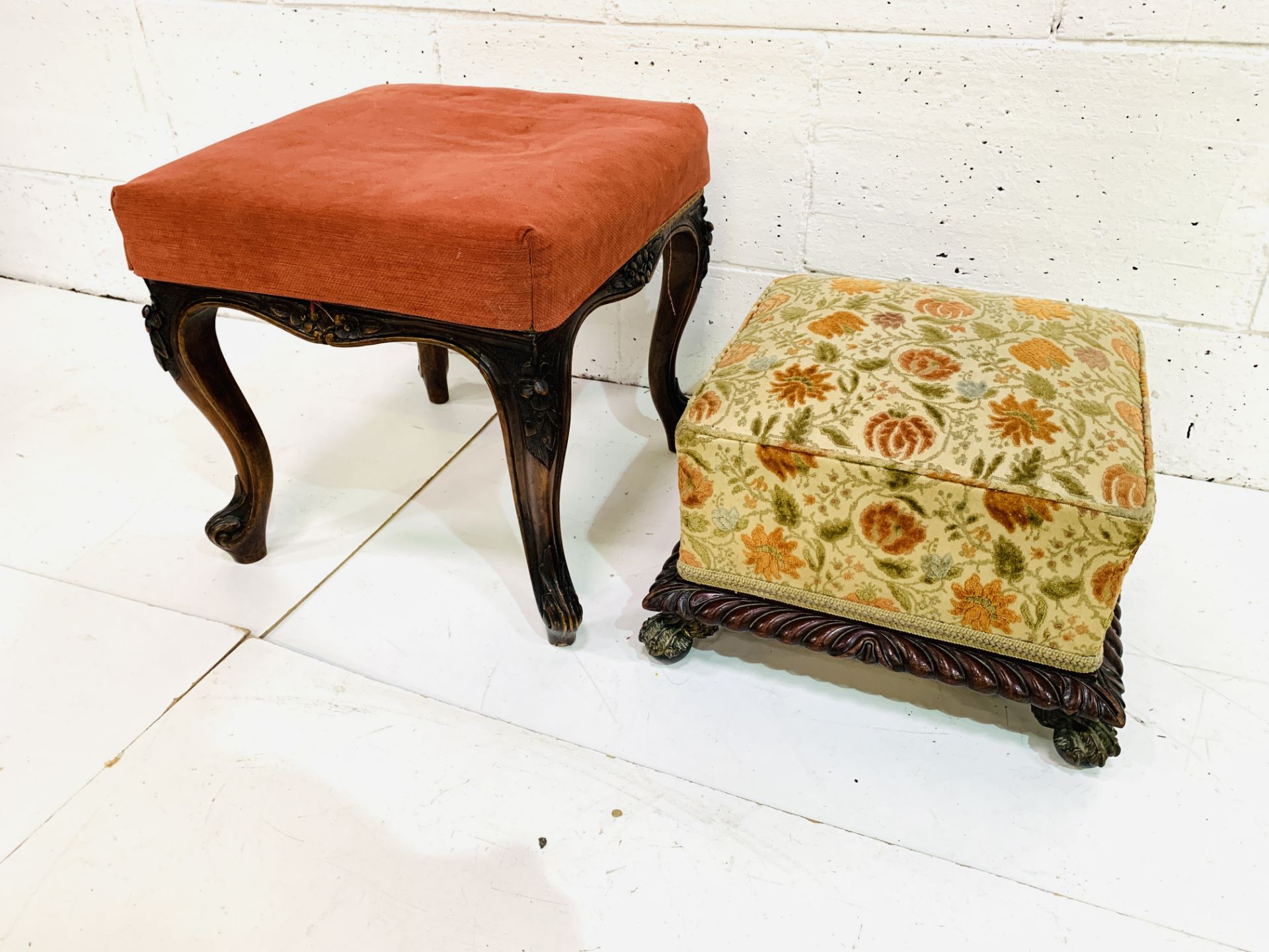 Carved mahogany footstool together with an upholstered footstool - Image 5 of 5
