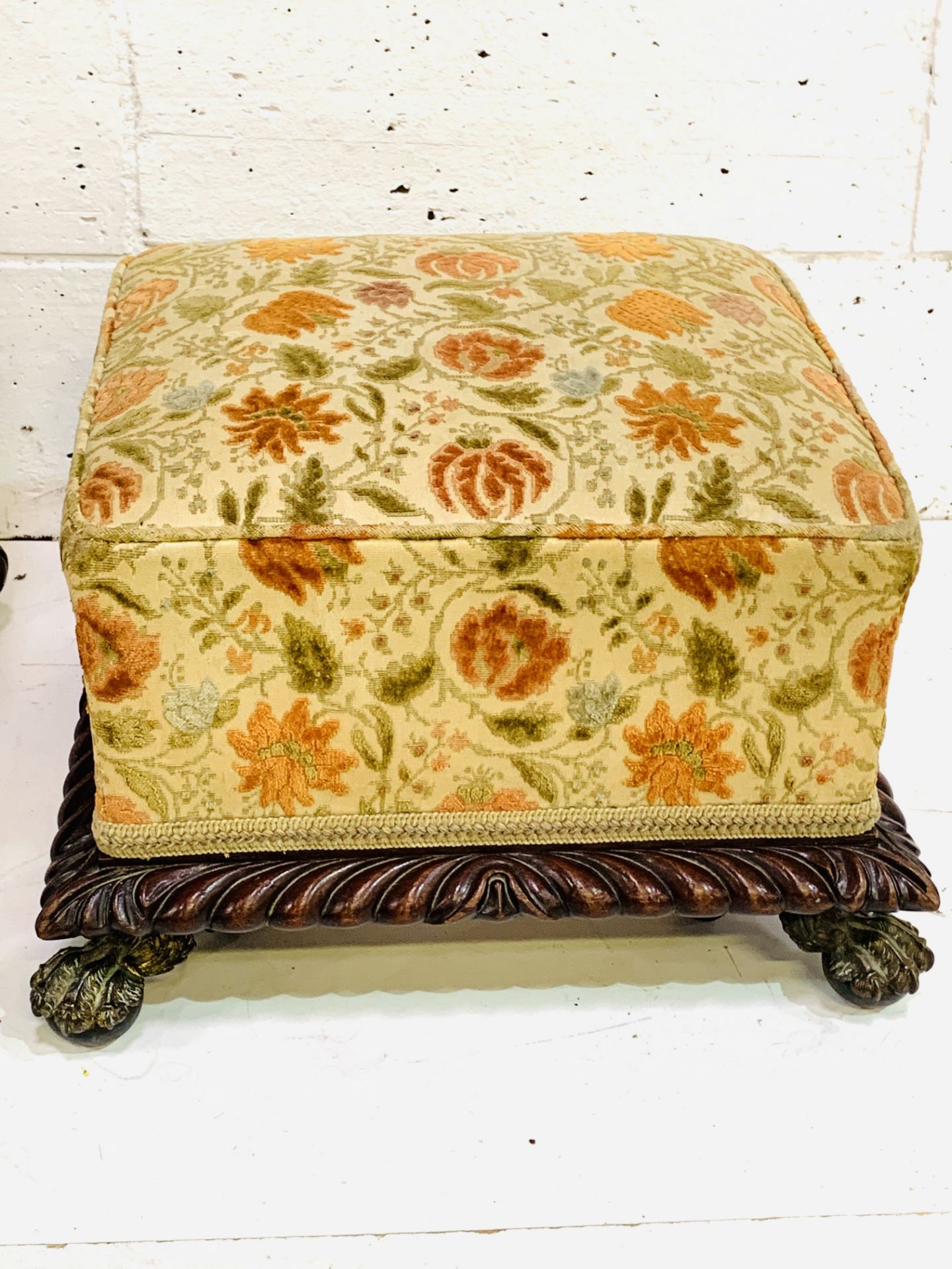 Carved mahogany footstool together with an upholstered footstool - Image 2 of 5