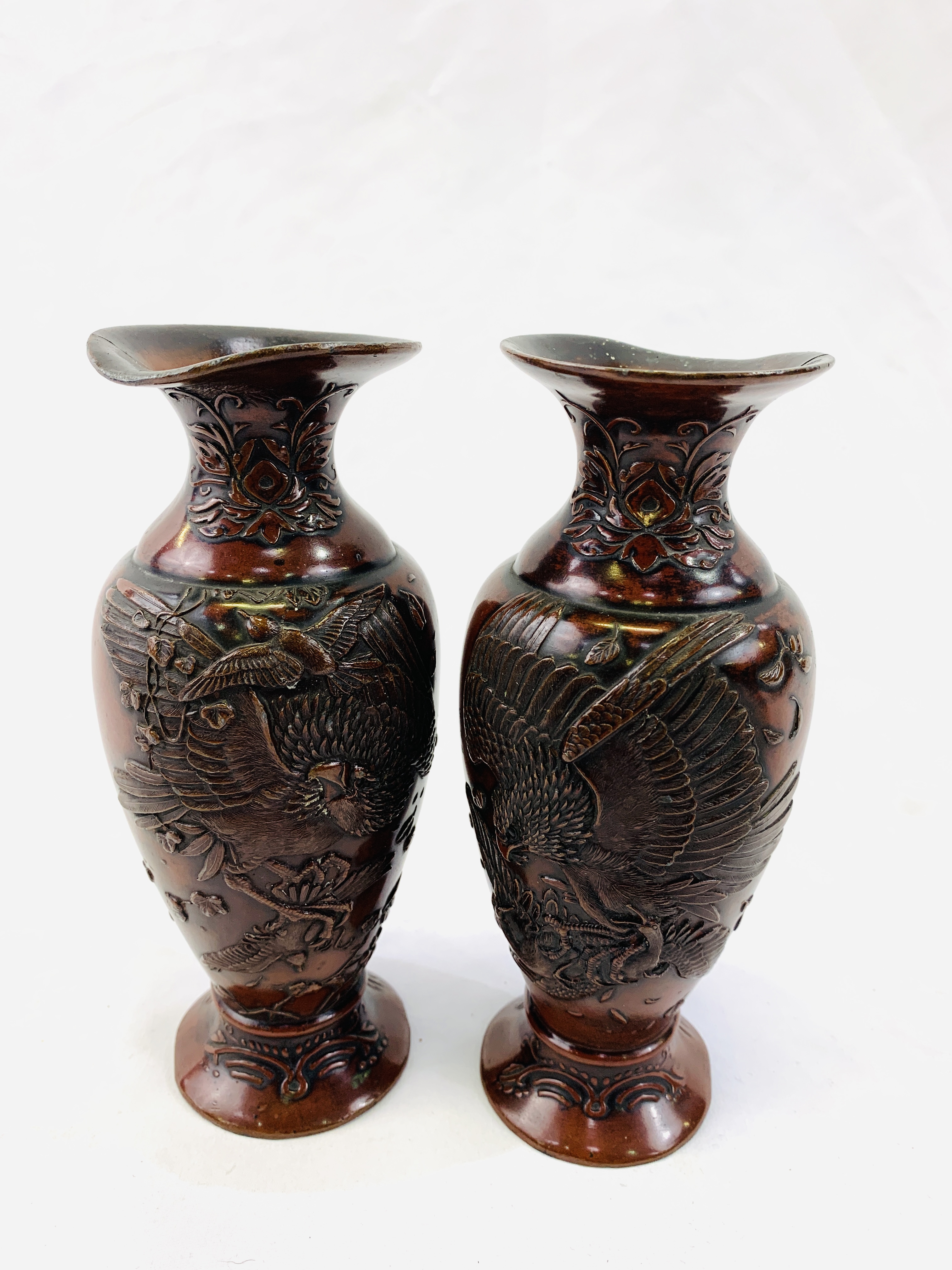 A Meiji period vase together with two other metal vases - Image 7 of 7
