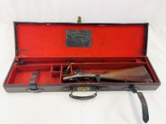 Leather covered shotgun case, containing a shotgun butt