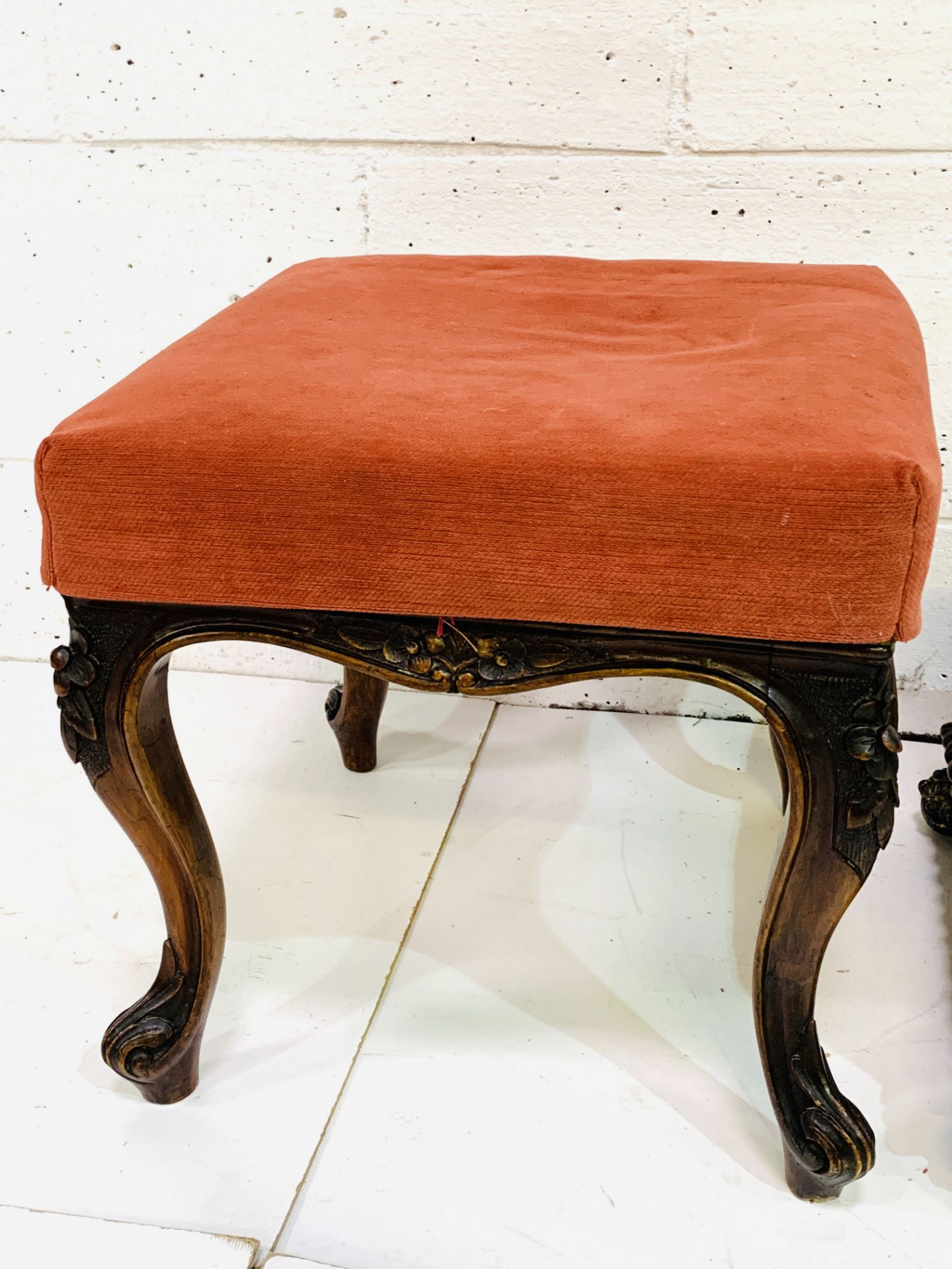 Carved mahogany footstool together with an upholstered footstool - Image 3 of 5