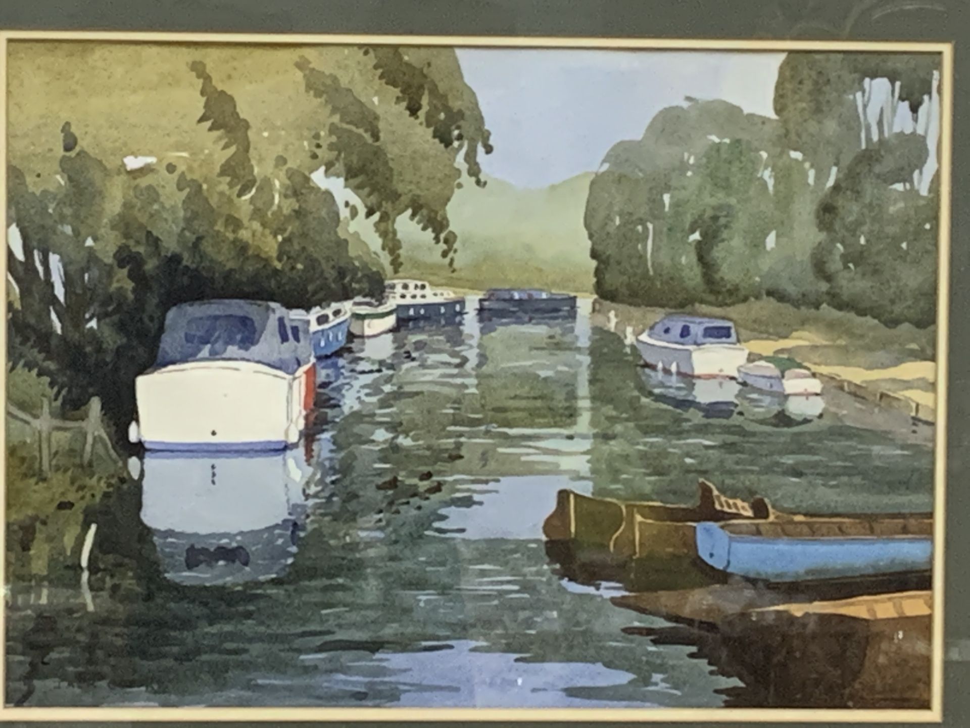 Framed and glazed watercolour 'Boats at Goring'