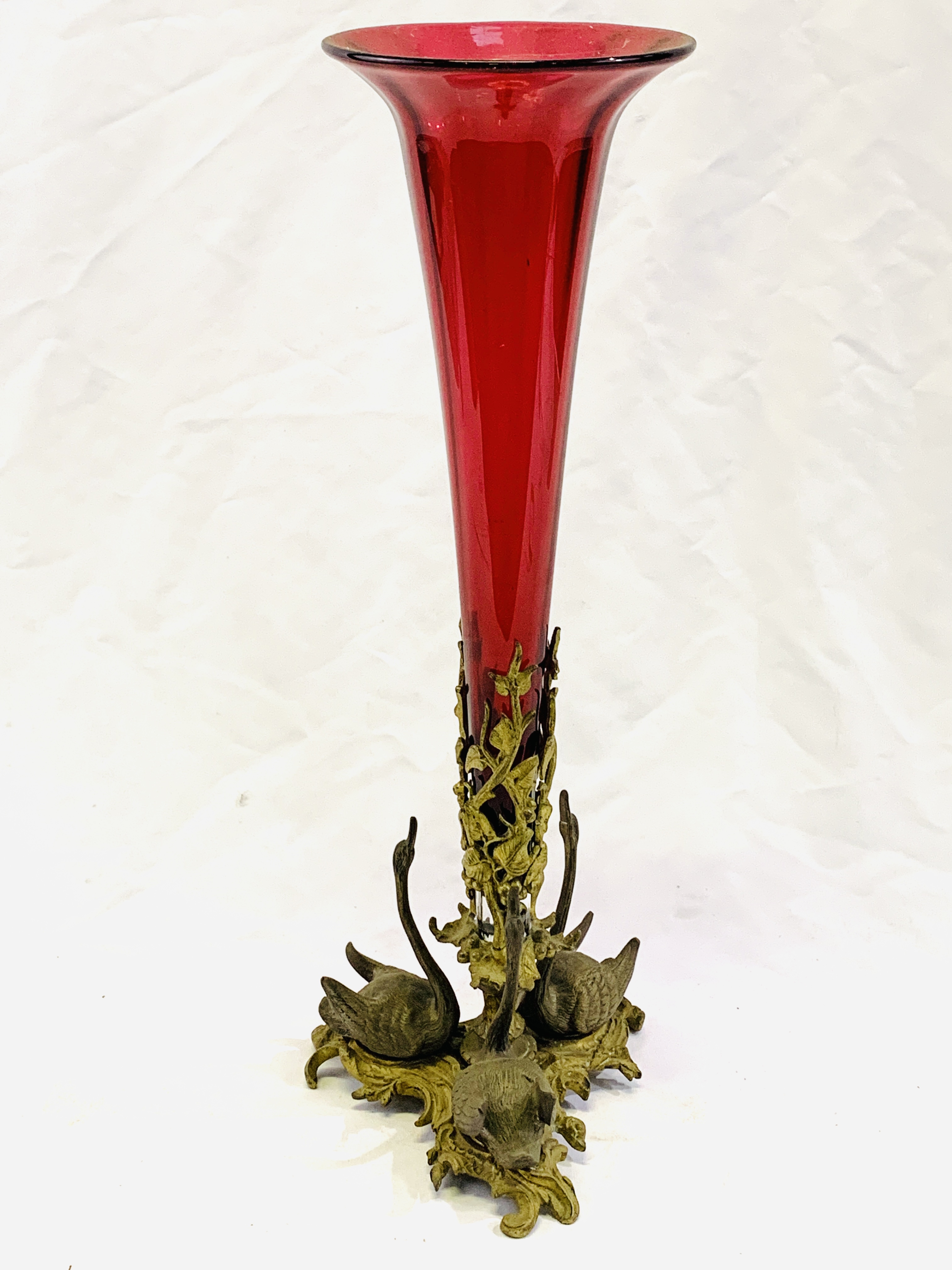 Ormolu and cranberry glass Epergne, height 48cms.