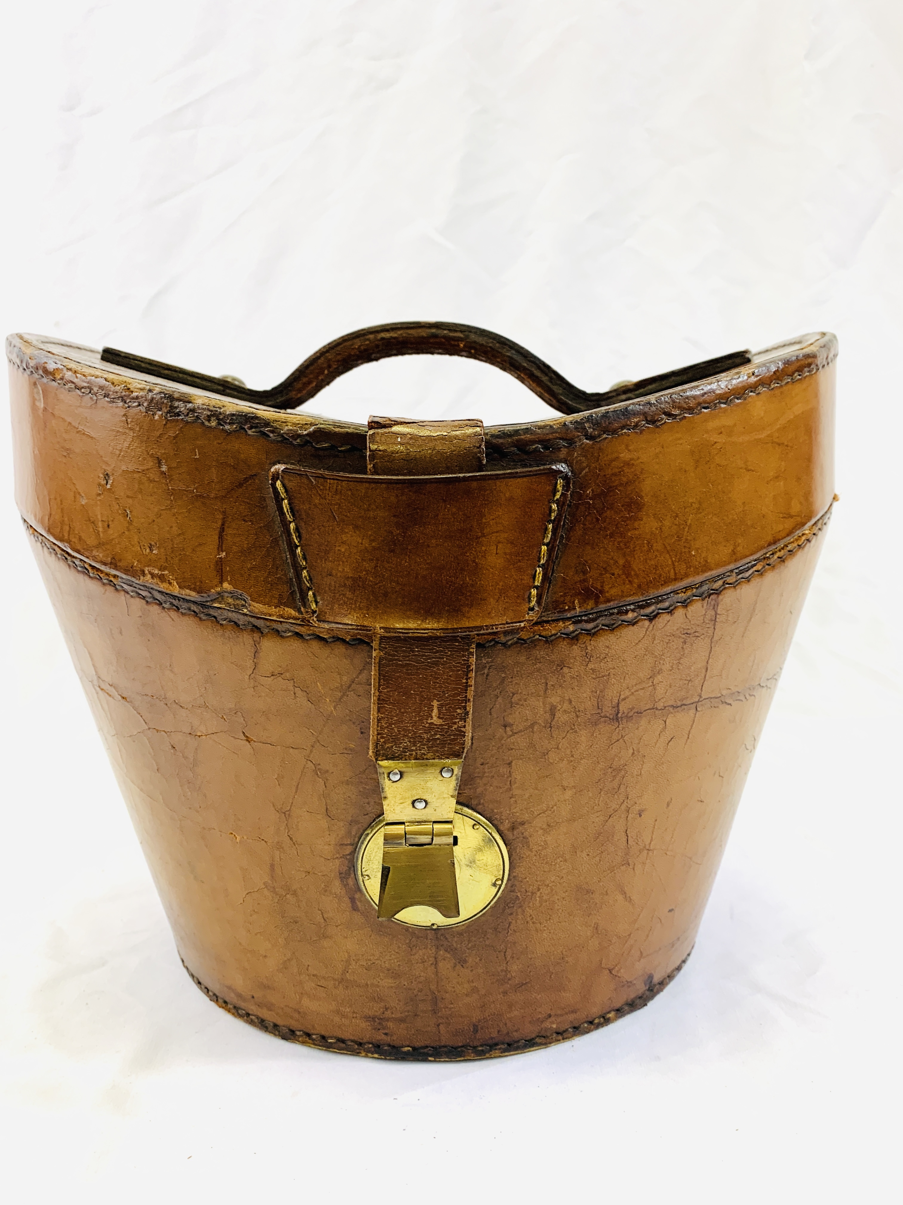 Brown leather hat box