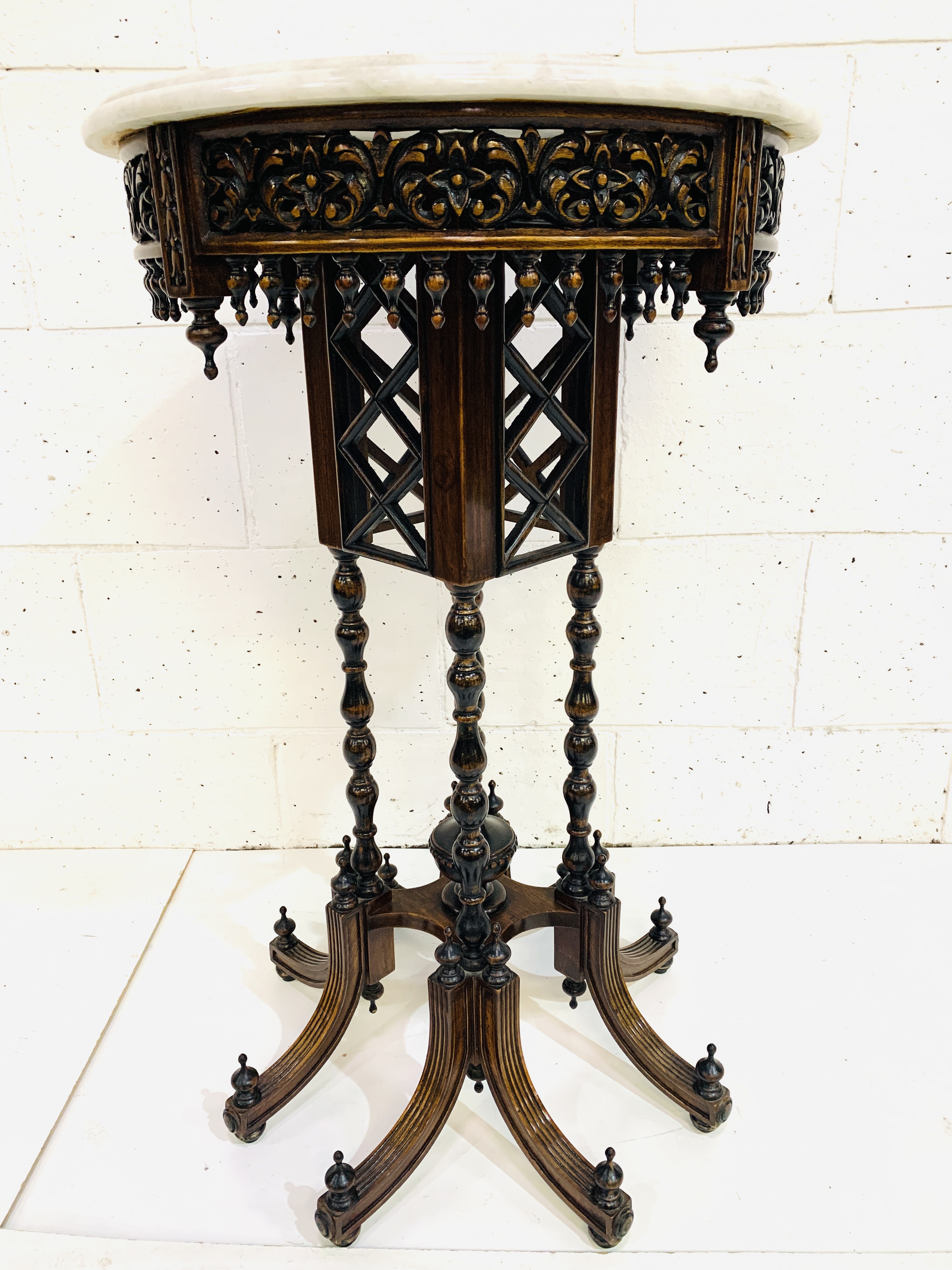 Ornately carved marble topped display table - Image 3 of 6