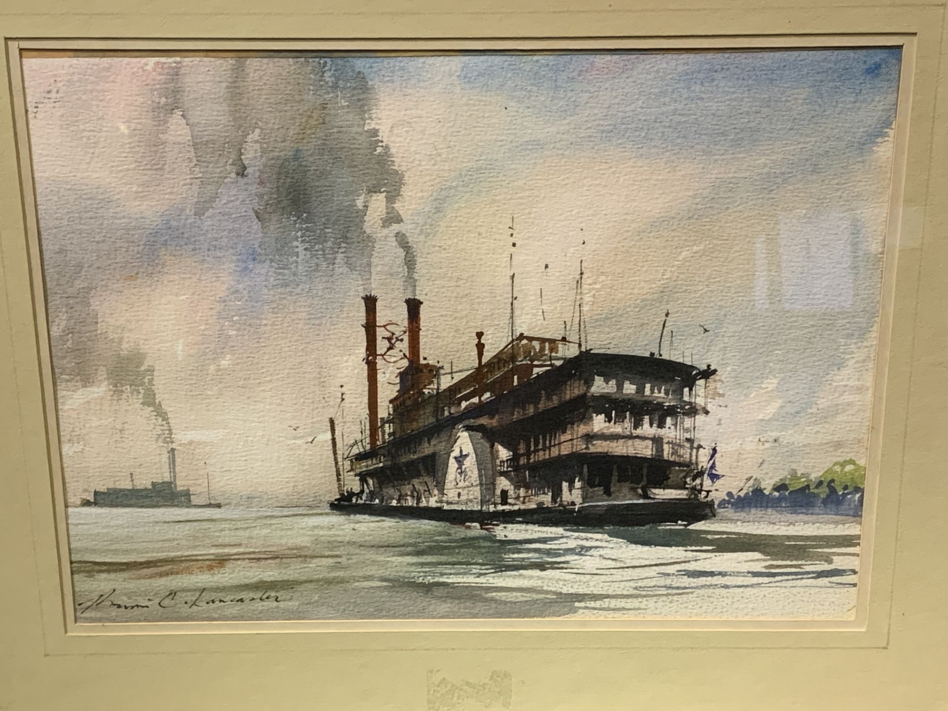 Brian C. Lancaster GRA (1870-2005). Watercolour of a paddlesteamer - Image 3 of 3