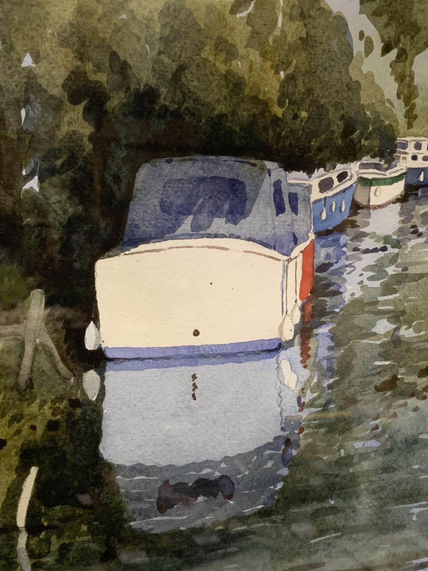 Framed and glazed watercolour 'Boats at Goring' - Image 4 of 4