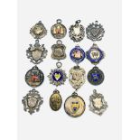 Sixteen hallmarked silver football related medals mainly from the 1920s
