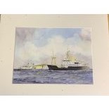 Five watercolours featuring boats or shipping by George King. - Image 3 of 5