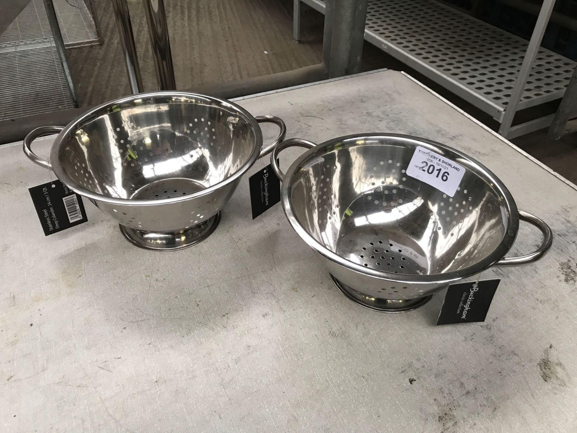 Two stainless steel colanders