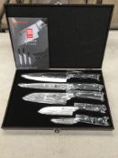 Five piece knife set in wooden box