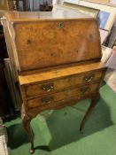 Reproduction mahogany and walnut veneer fitted bureau