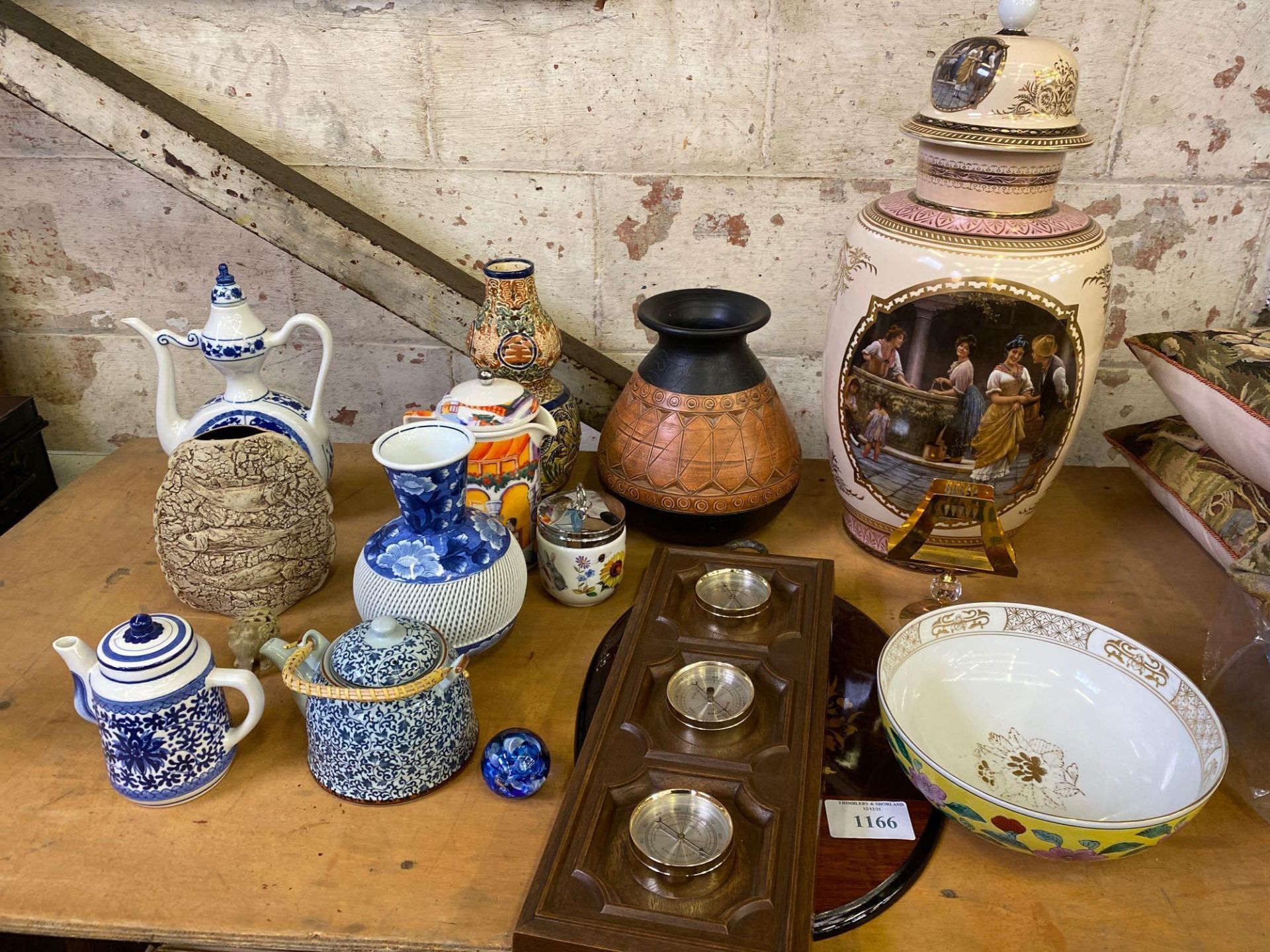 Collection of ceramic vases and coffee pots and other items