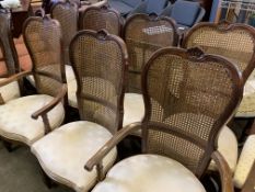 Set of eight (6 + 2) chairs with cane backs