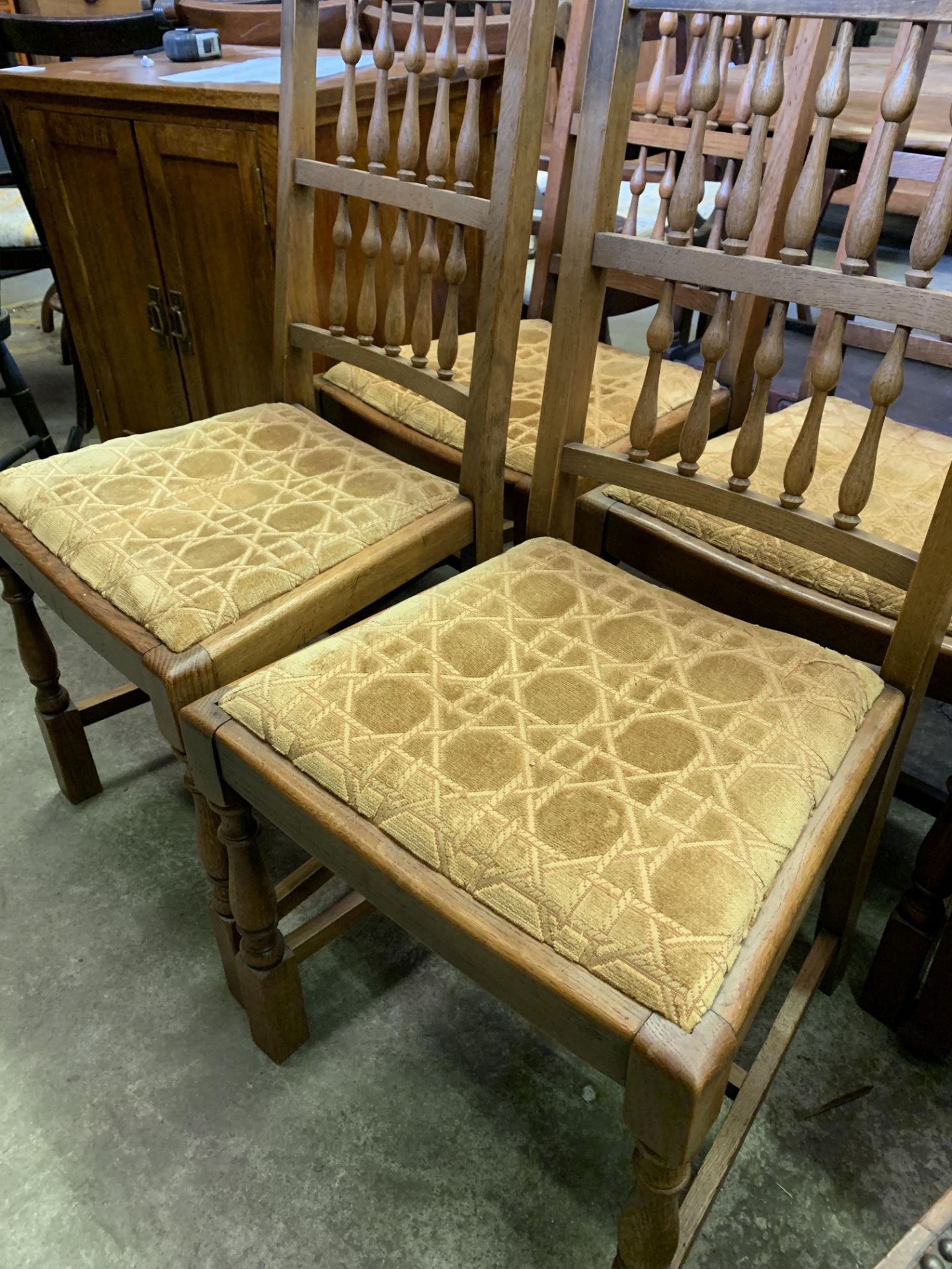 Four oak framed spindle back dining chairs - Image 5 of 8