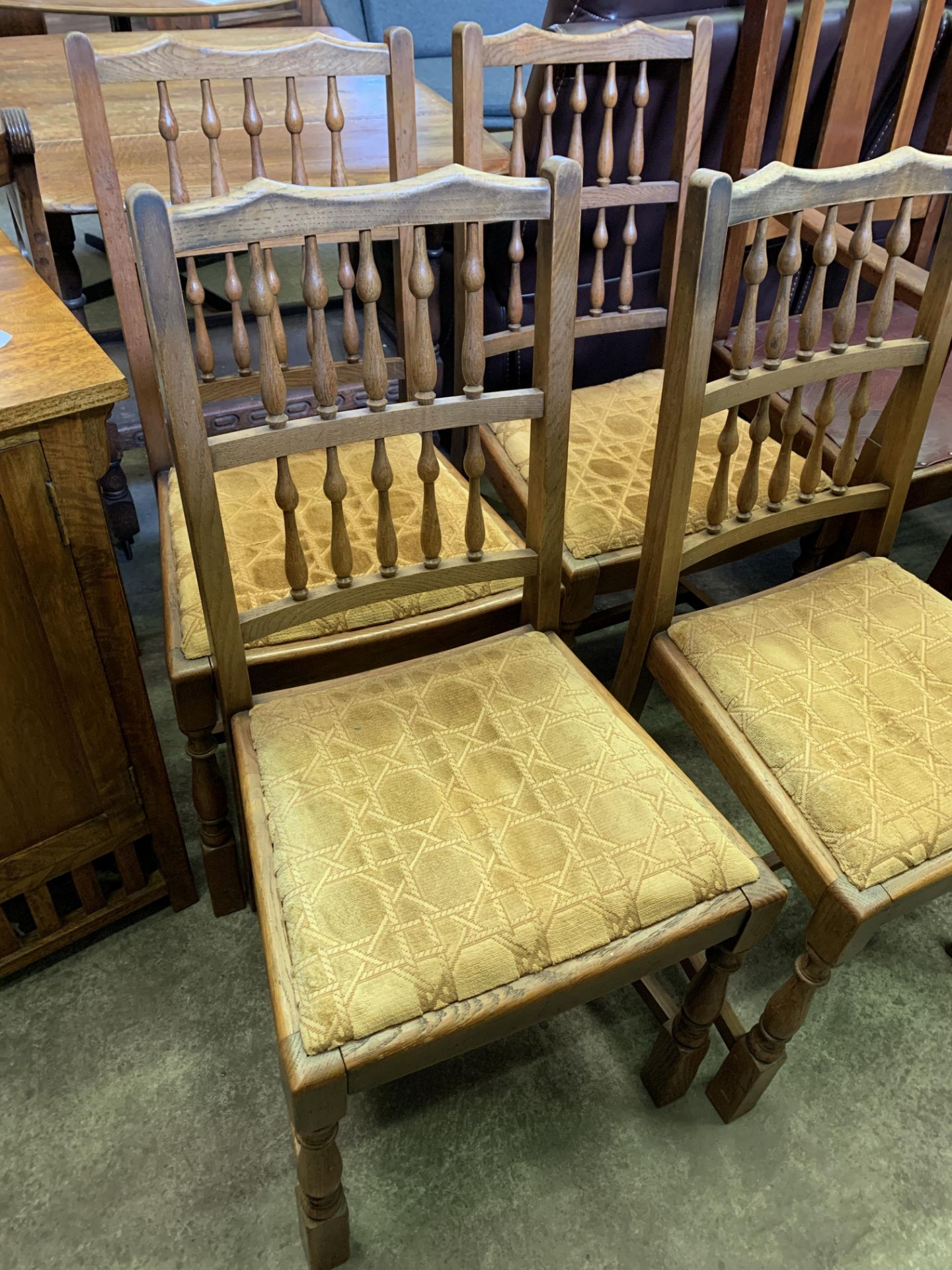 Four oak framed spindle back dining chairs - Image 3 of 8