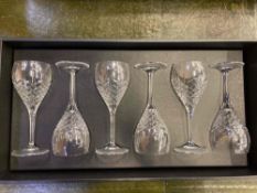 A box containing six Gleneagles of Edinburgh crystal wine glasses