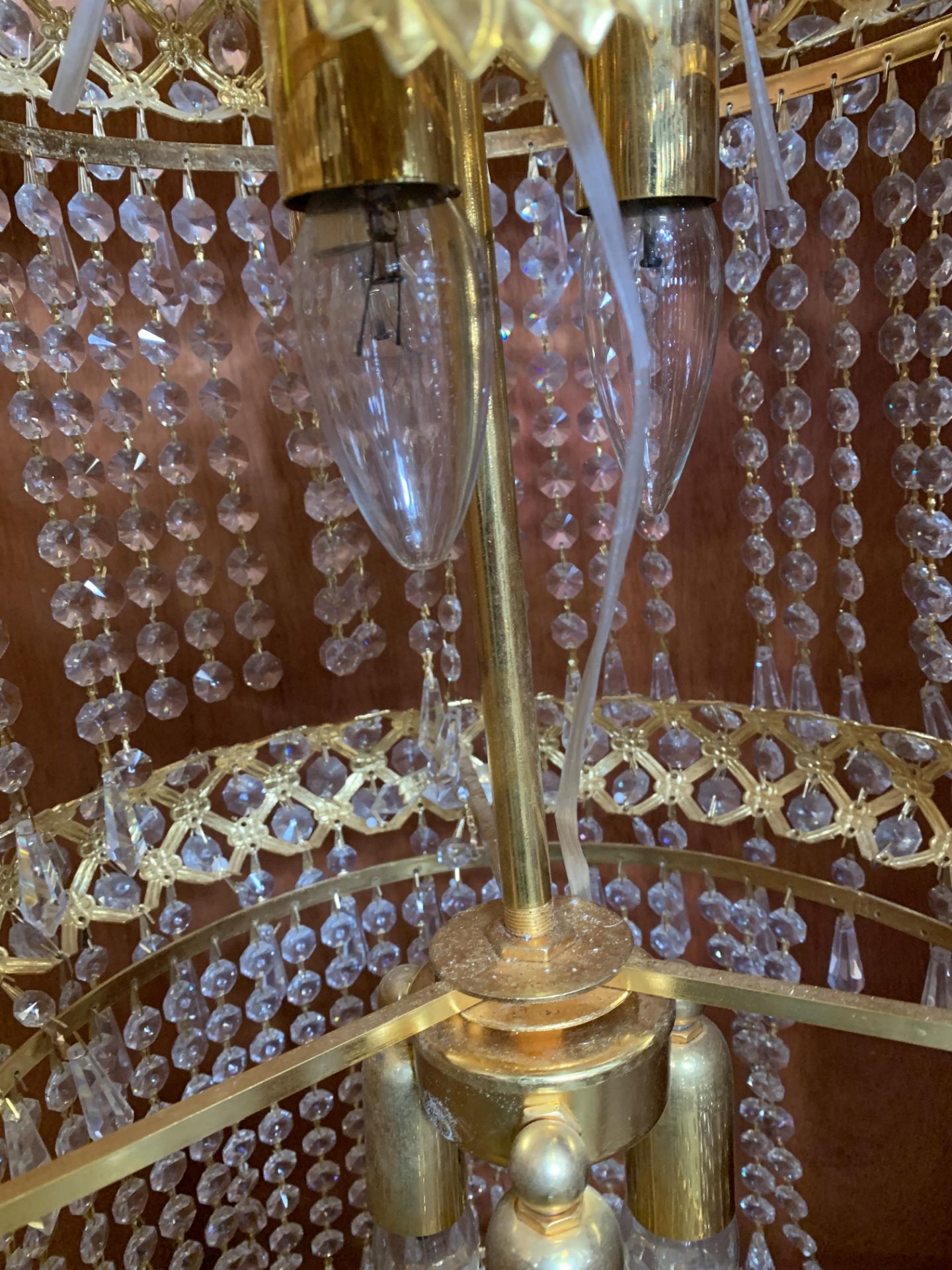 Brass effect and crystal 3 tier chandelier - Image 4 of 5
