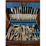 Teak canteen of John Osborne silver plate cutlery