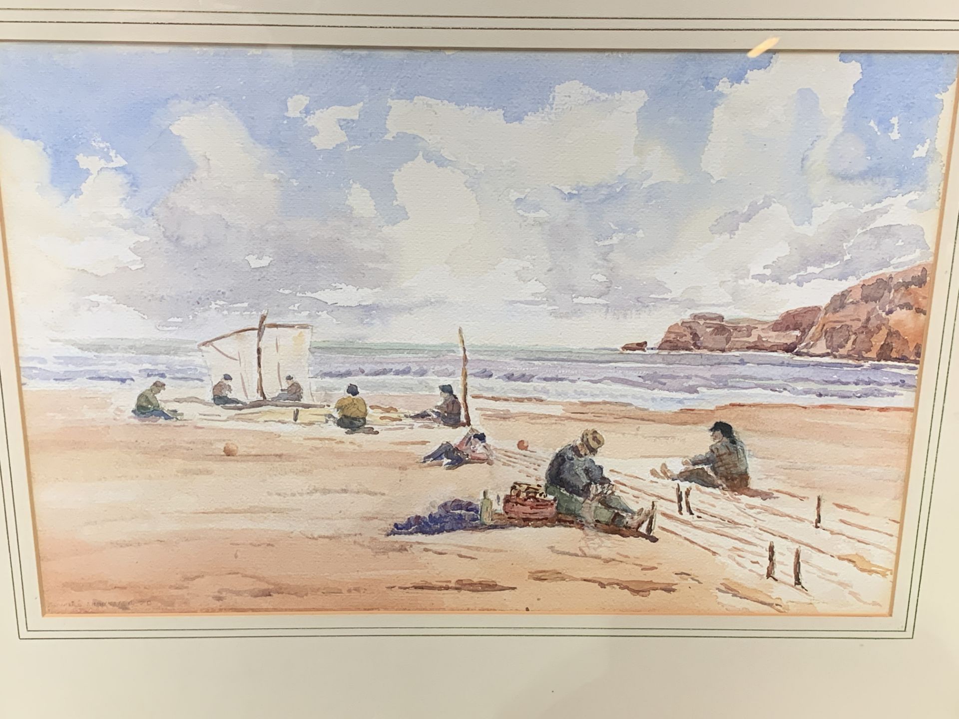 Framed and glazed watercolour of a beach scene signed Edward Shanksyer, with another.