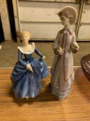 Lladro figure of a lady together with Royal Doulton lady 'Fragrance'