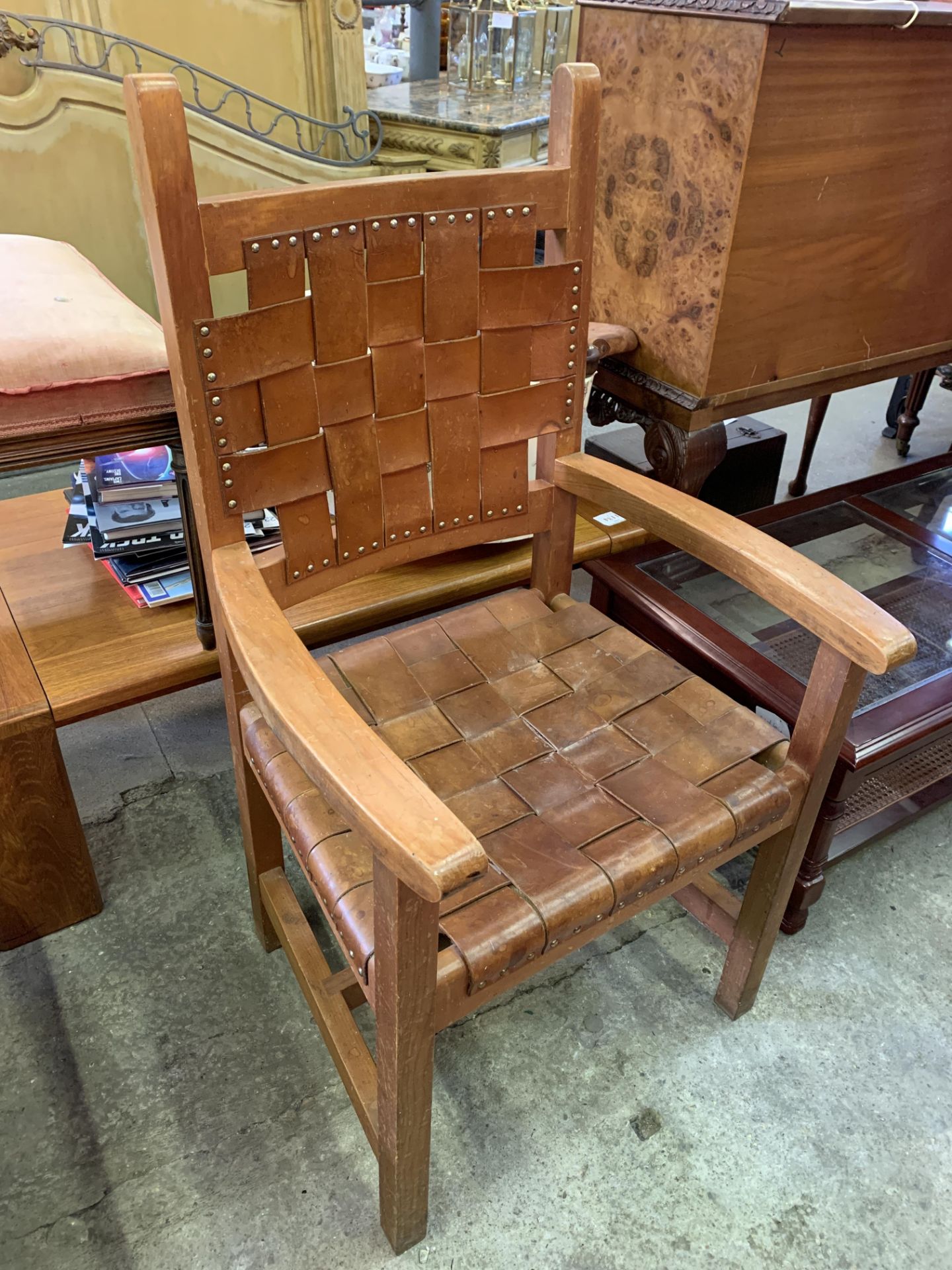 New Zealand reclaimed kauri wood framed open armchair - Image 3 of 5