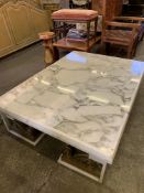 Arabescato marble top coffee table on marble and scrolled brass feet