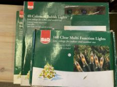 Two B&Q boxes of 40 bulb Chrismas lights; together with a box containing 160 bulb Christmas lights.