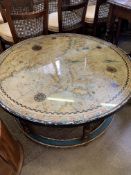 Circular glass top "map" table