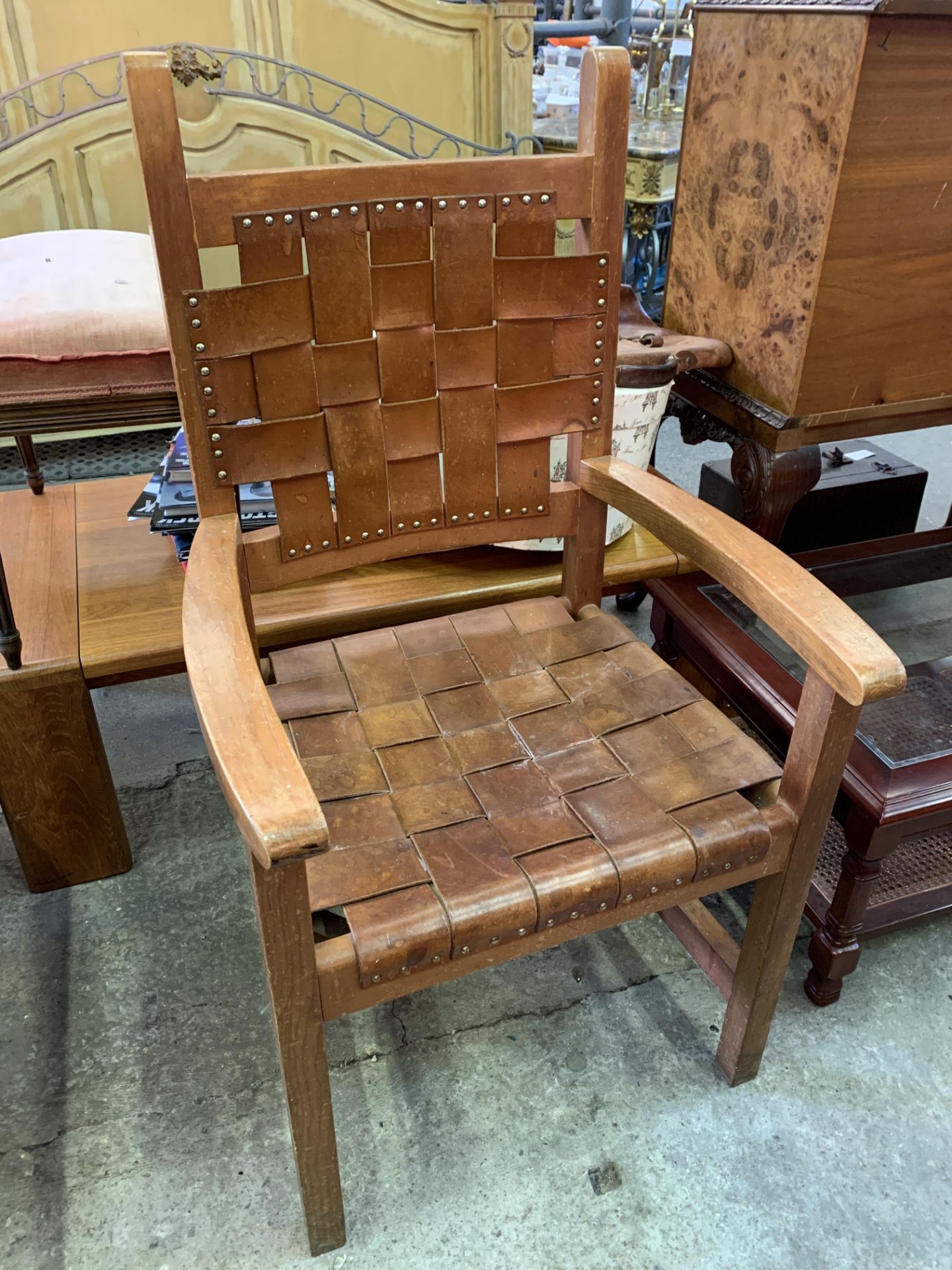 New Zealand reclaimed kauri wood framed open armchair - Image 4 of 5