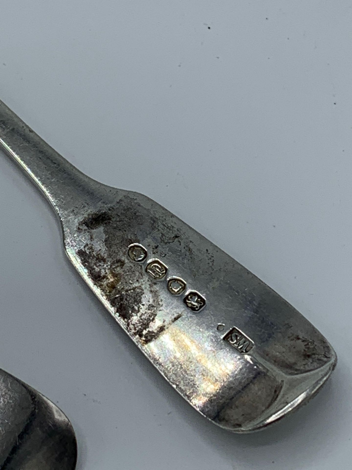 Two hallmarked silver table spoons and three table forks, and other silver cutlery - Image 3 of 3