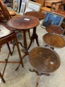 Six mahogany wine tables and a mahogany display table