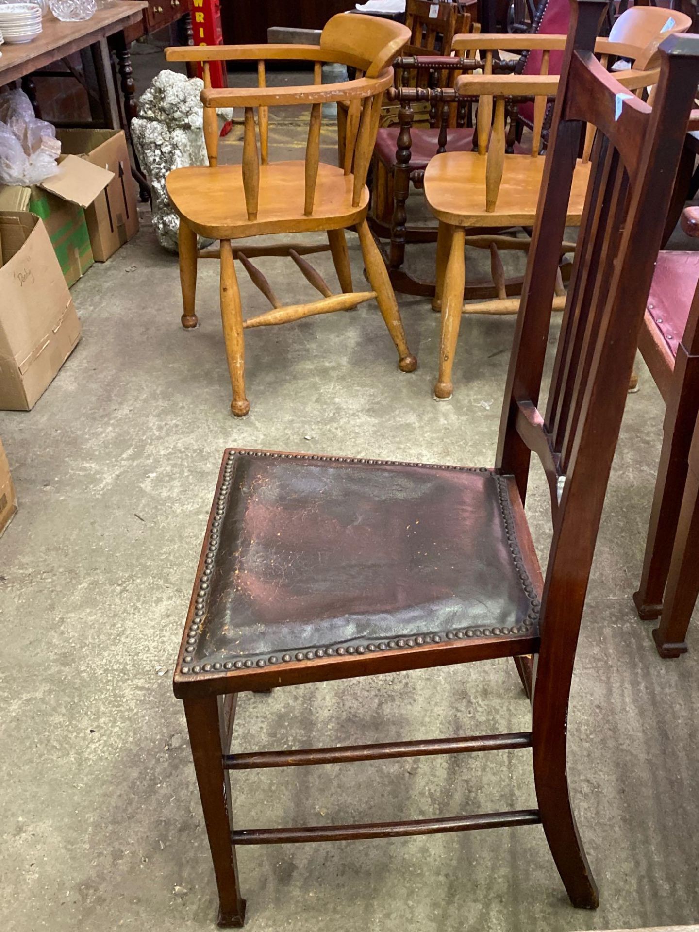 Two Arts and Crafts style hall chairs, together with a mahogany dining chair - Image 8 of 8