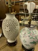 Two ceramic table lamps