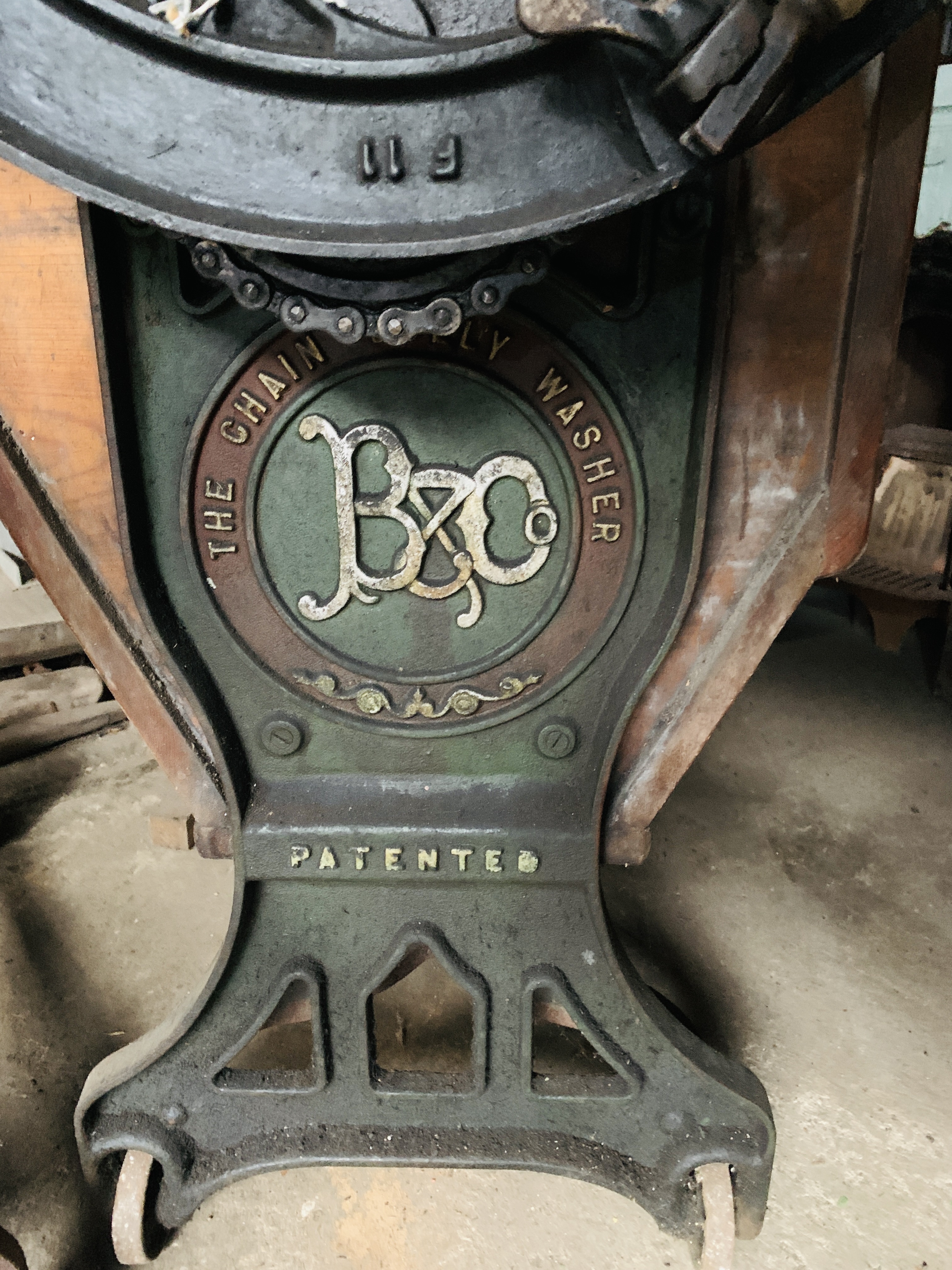 Cast iron and wooden washing machine called "The Chain Dolly Washer" made by Baxendale and Co Ltd - Image 3 of 4