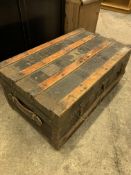 Wood and metal bound travel trunk