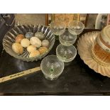 Stone and onyx eggs, an Elkington silver plated fluted dish, and other items