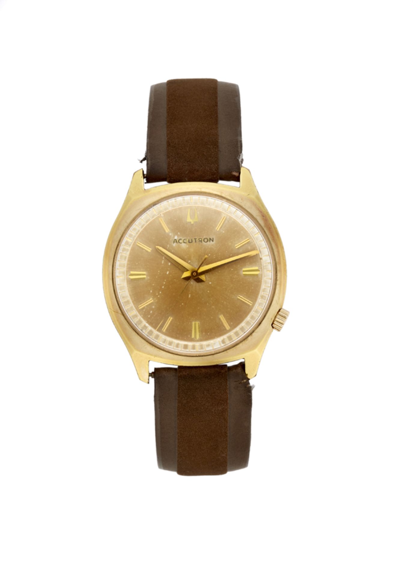 BULOVA ACCUTRON<br>Gent's Steel and metal plated-gold wristwatch<br>1970s<br>Dial, movement and case