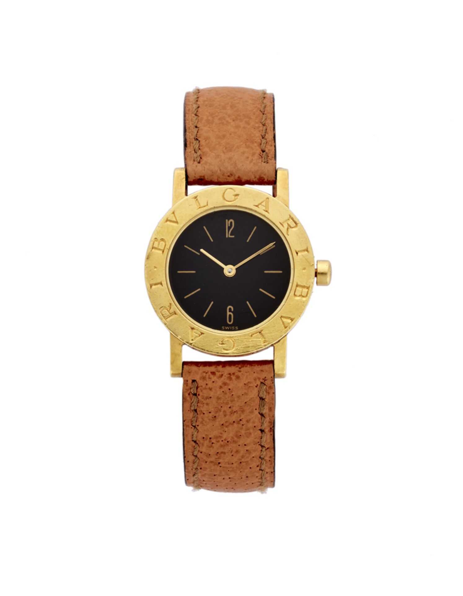 BULGARI Lady's 18K gold wristwatch1980sDial and case signedQuartz movementBlack dial with indexes