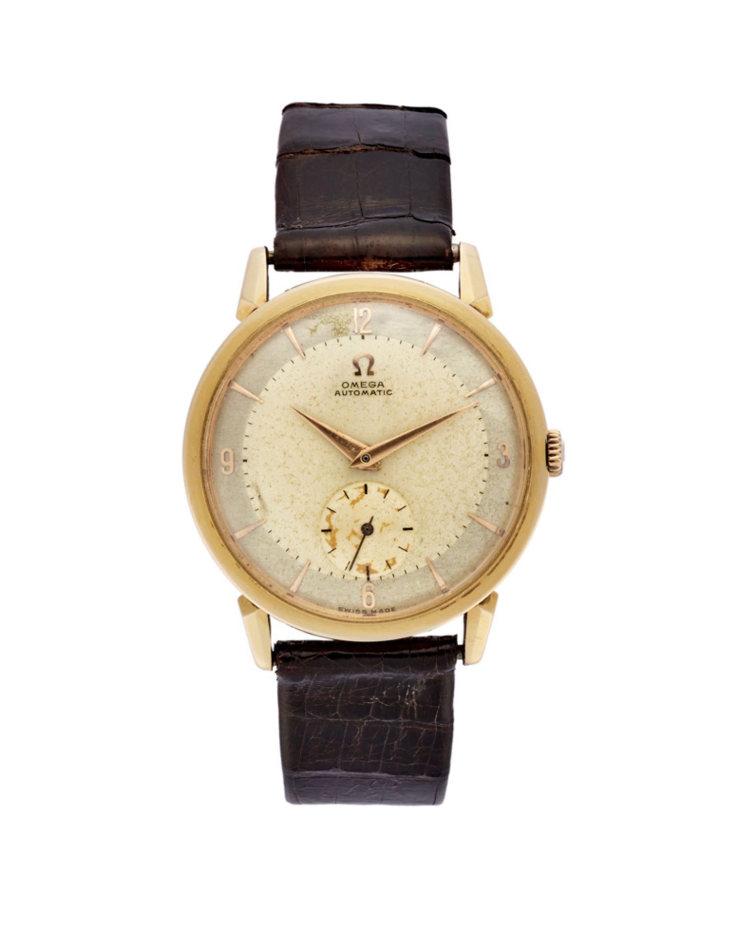 OMEGA<br>Gent's 18K gold wristwatch<br>1950s<br>Dial, movement and case signed<br>Automatic movement
