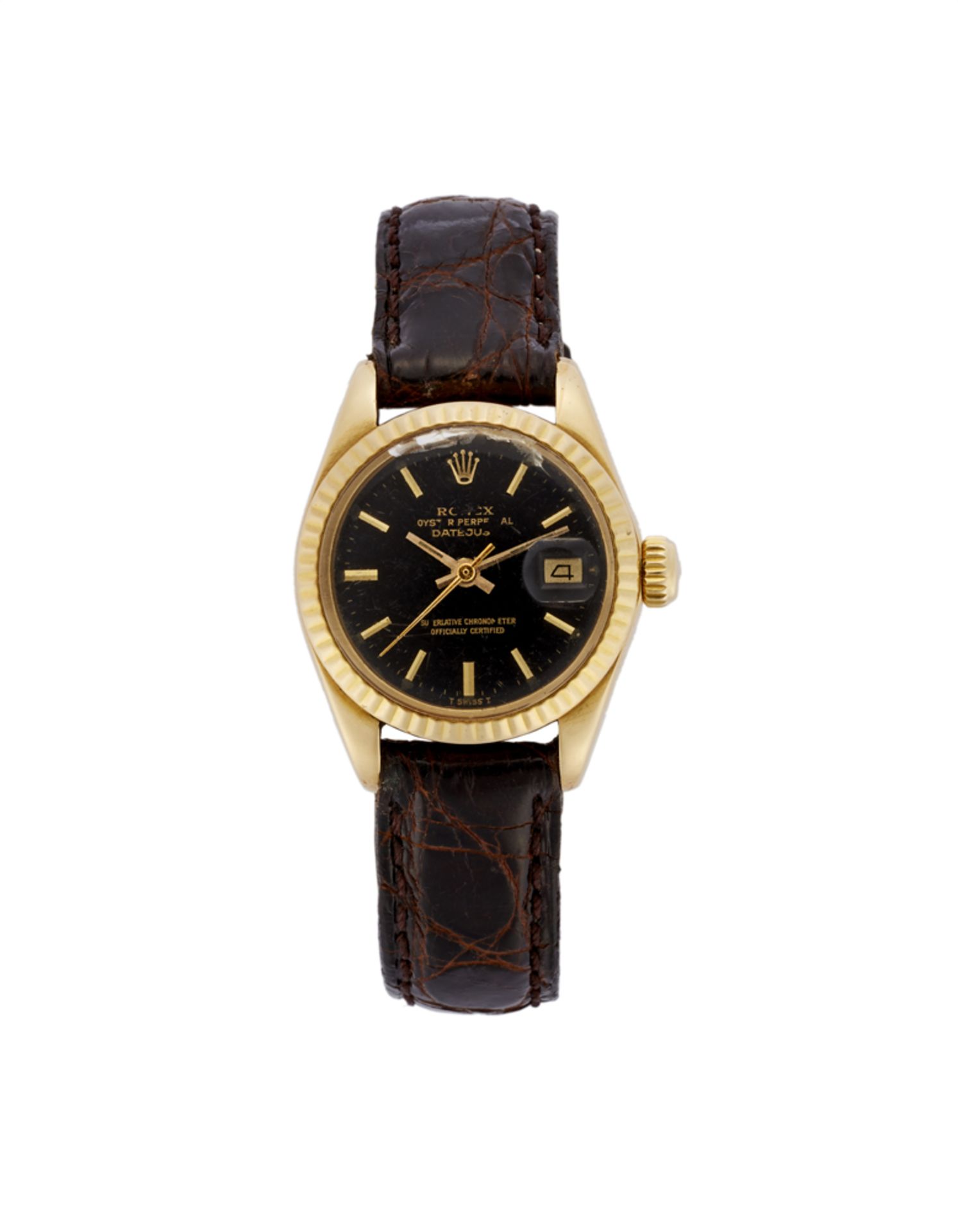 ROLEXLady's 18K gold wristwatch1970sDial, movement and case signedAutomatic movementBlack dial