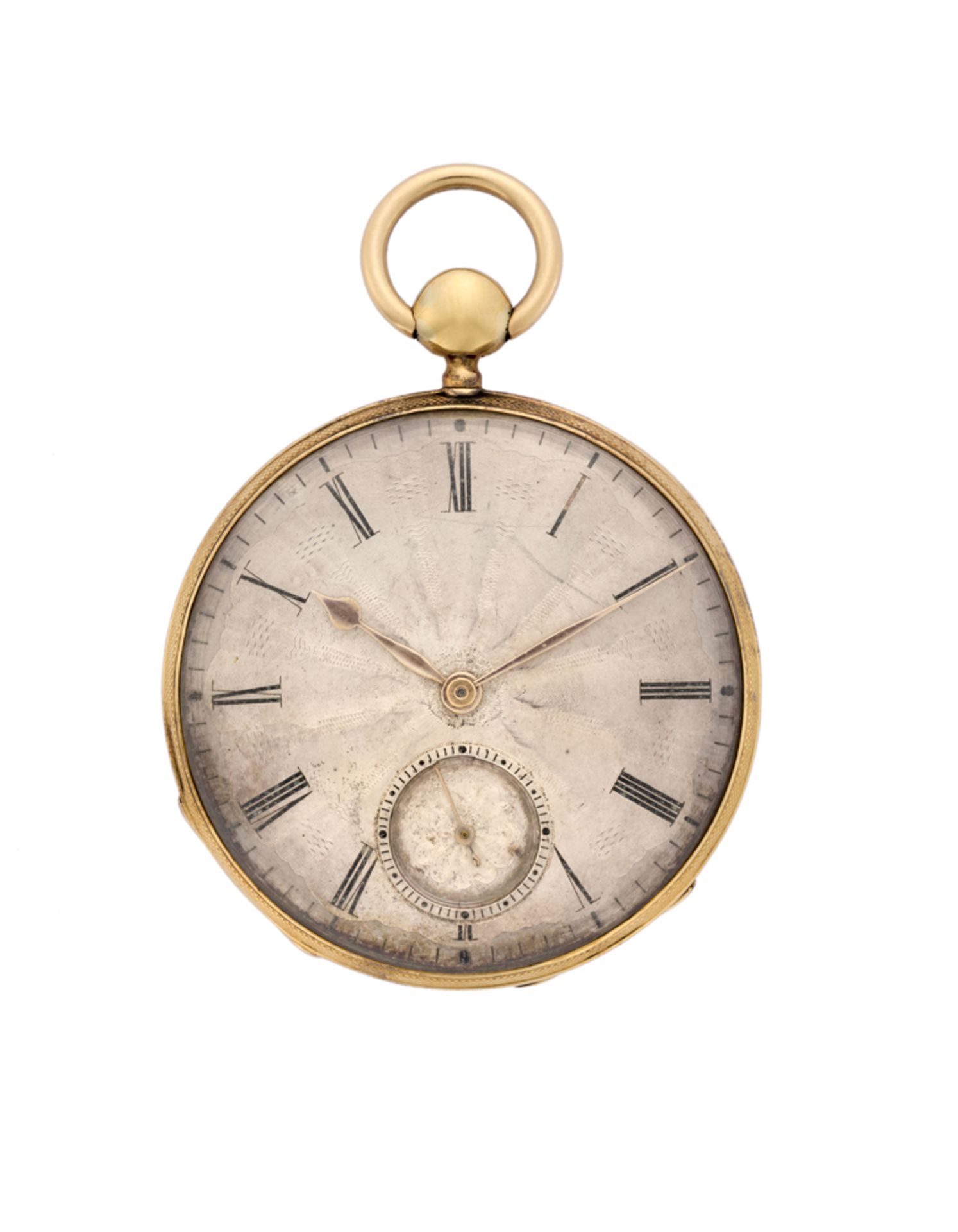 ANONYMOUSGent's 18K gold pocket watchLate 19th centuryKey-wind movementSilvered dial with Romanic