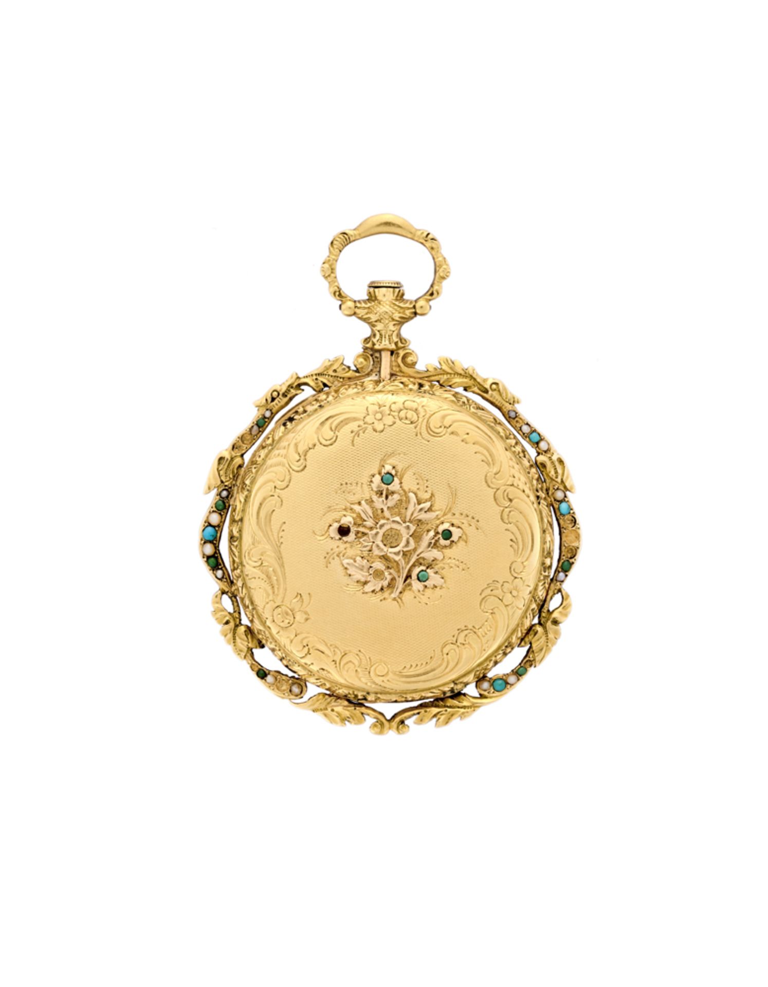 ALLEGRONE & EMERYLady's 18K gold pocket watch with small turquoise19th centuryCase signedKey-wind - Image 2 of 2