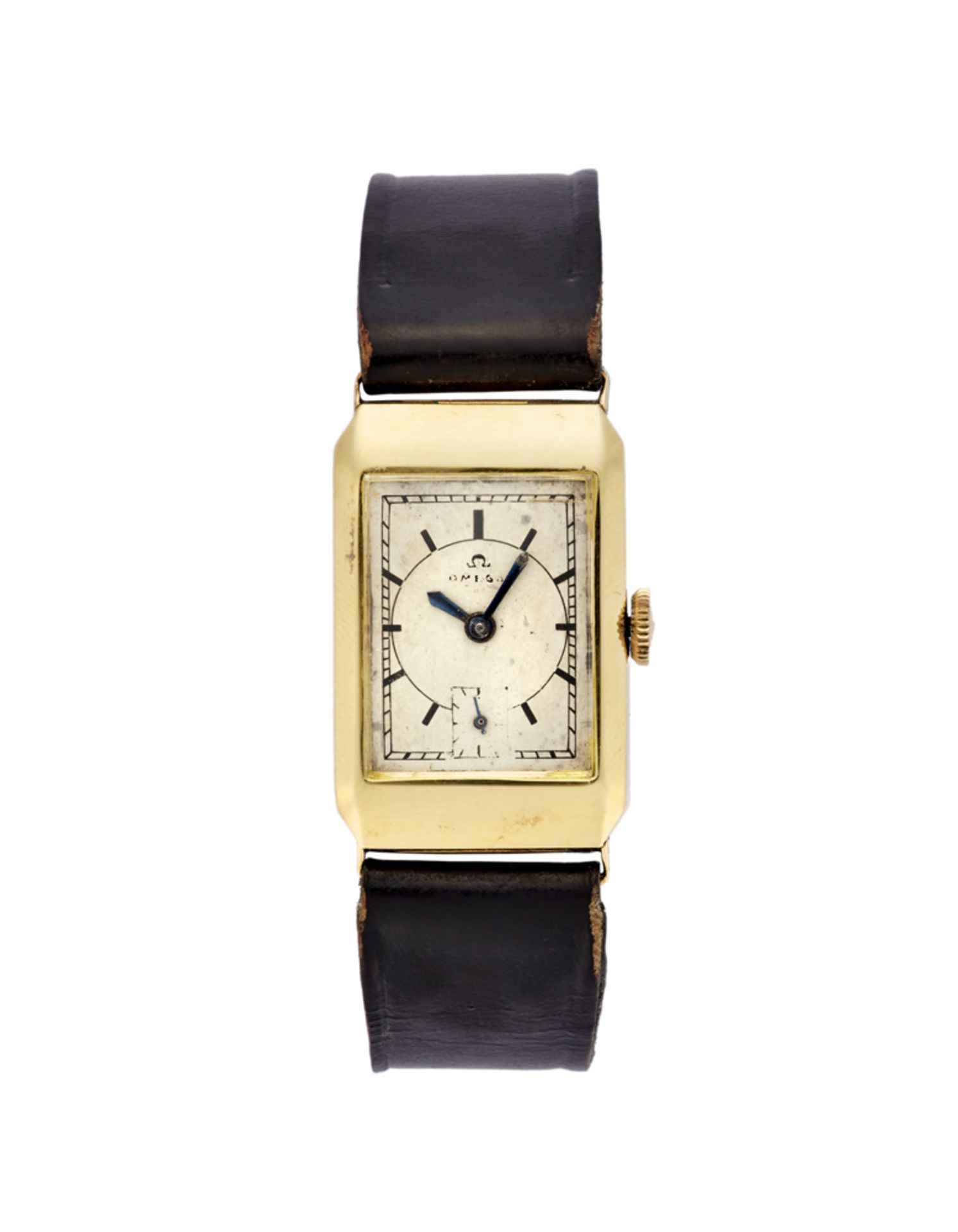 OMEGA<br>Gent's 18K gold wristwatch<br>1930s<br>Dial, movement and case signed<br>Manual-wind moveme