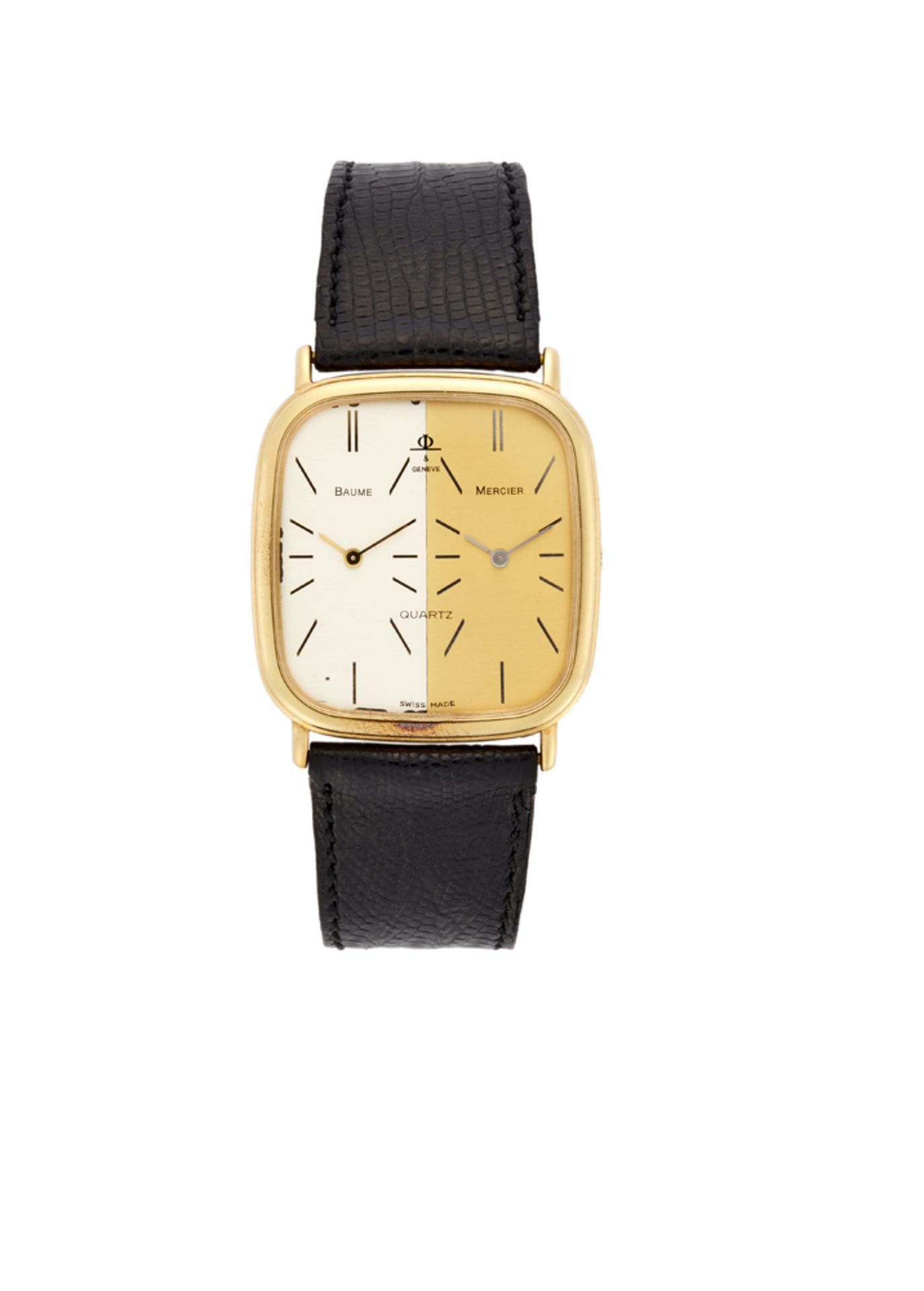 BAUME & MERCIERGent's 18K gold wristwatch1970sDial signedQuartz movementDual time dial with